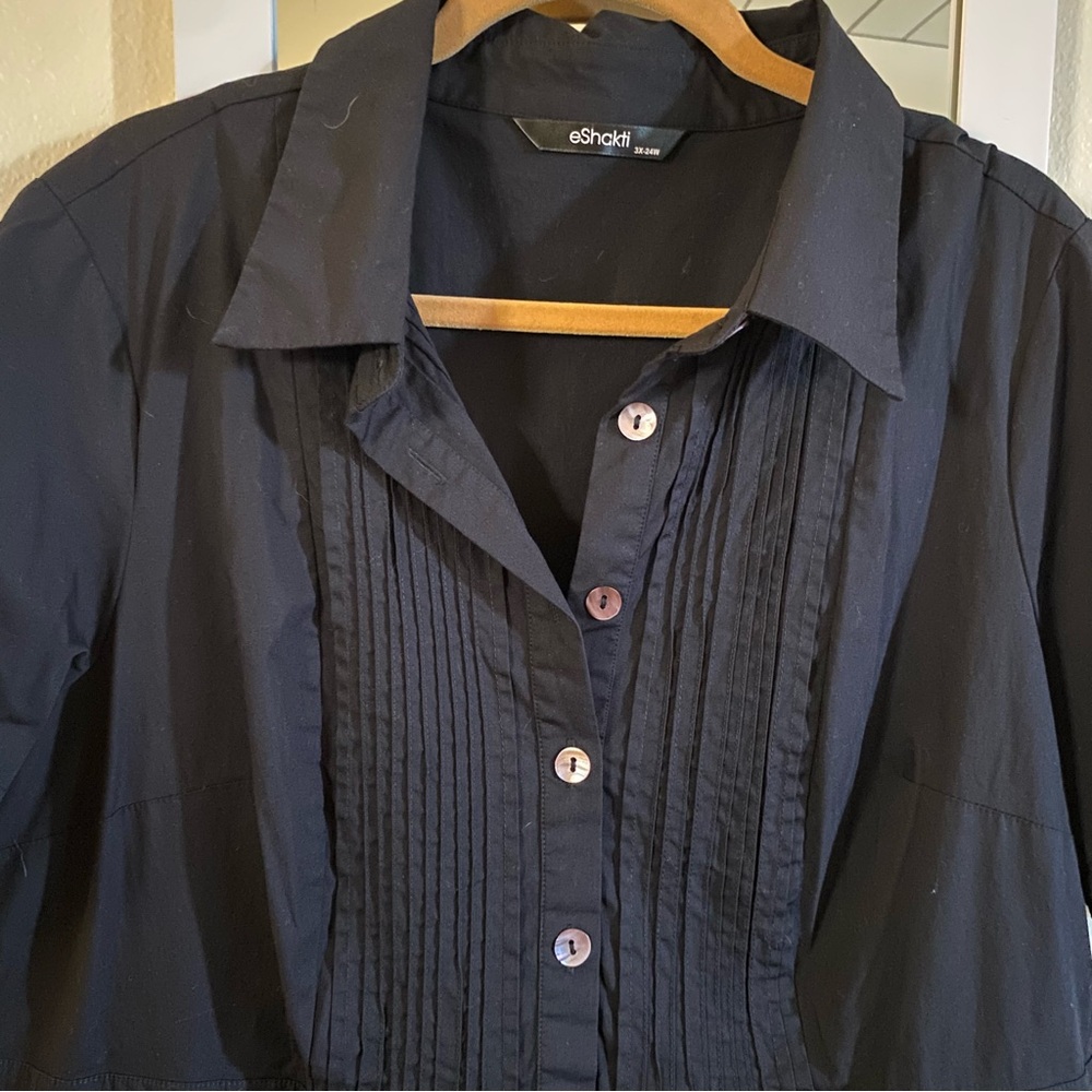 eshakti Black Pintuck Pleat Bib-Front Poplin Dress - Picture 4 of 16